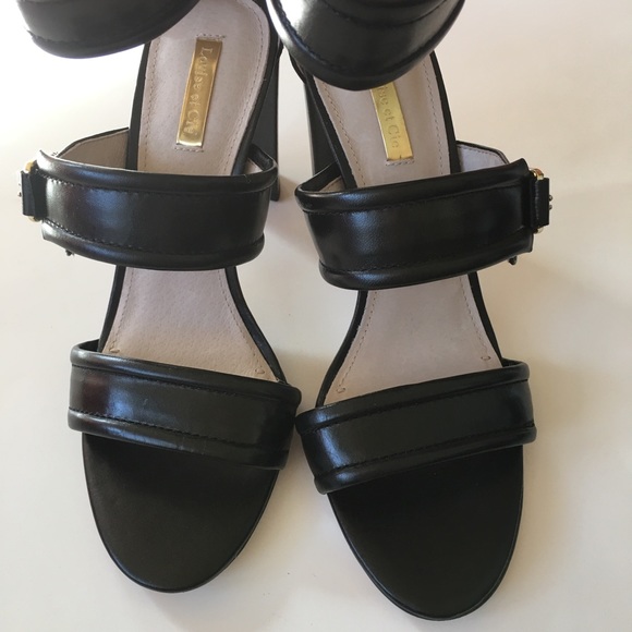NEW black leather sandal Louise Camuto ankle strap - Picture 4 of 8